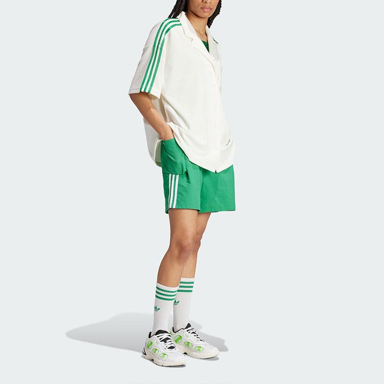 Adidas Originals Adicolor Cargo Shorts With Striped Print And Small Logo Women Shorts Green JH1073