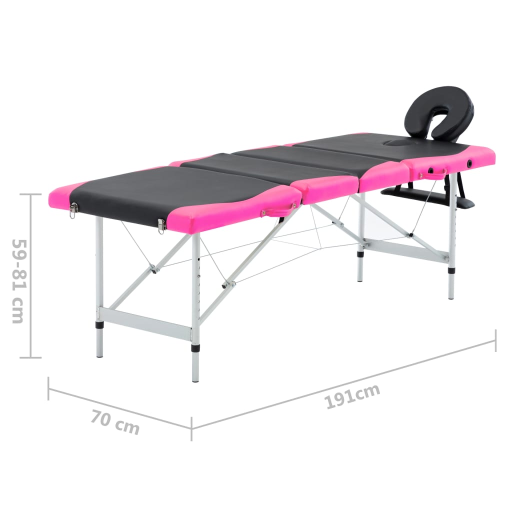 Foldable 4 Zone Massage Table with Aluminum Frame Black and Pink