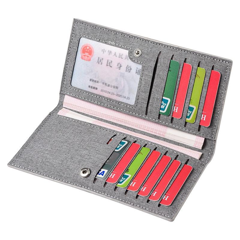 Long canvas wallet men's new ultra-thin simple solid color blue student fabric wallet card bag