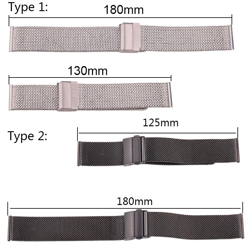 Watchband Stainless Steel Watch Band Bracelet Silver Black Milanese Metal Watchbands 16mm 18mm 20mm 22mm Women Men Strap Accessories