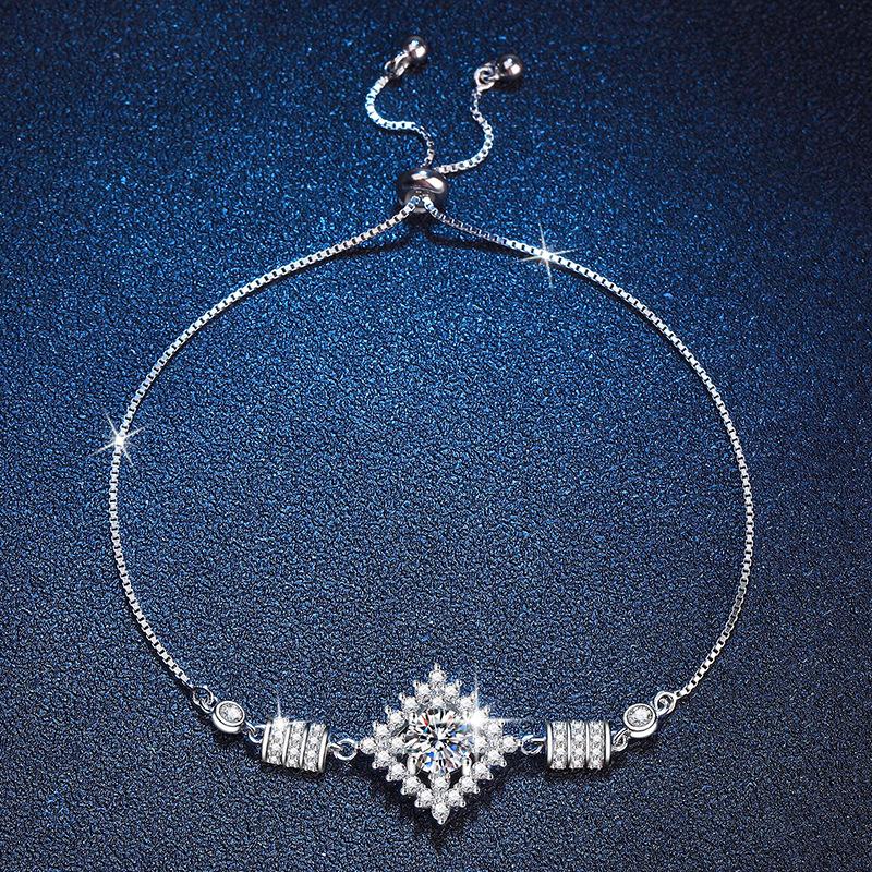 925 Sterling Silver Bracelet Moissanite Jewelry Square Bag Premium 1 Carat Moissanite Bracelet Adjustable