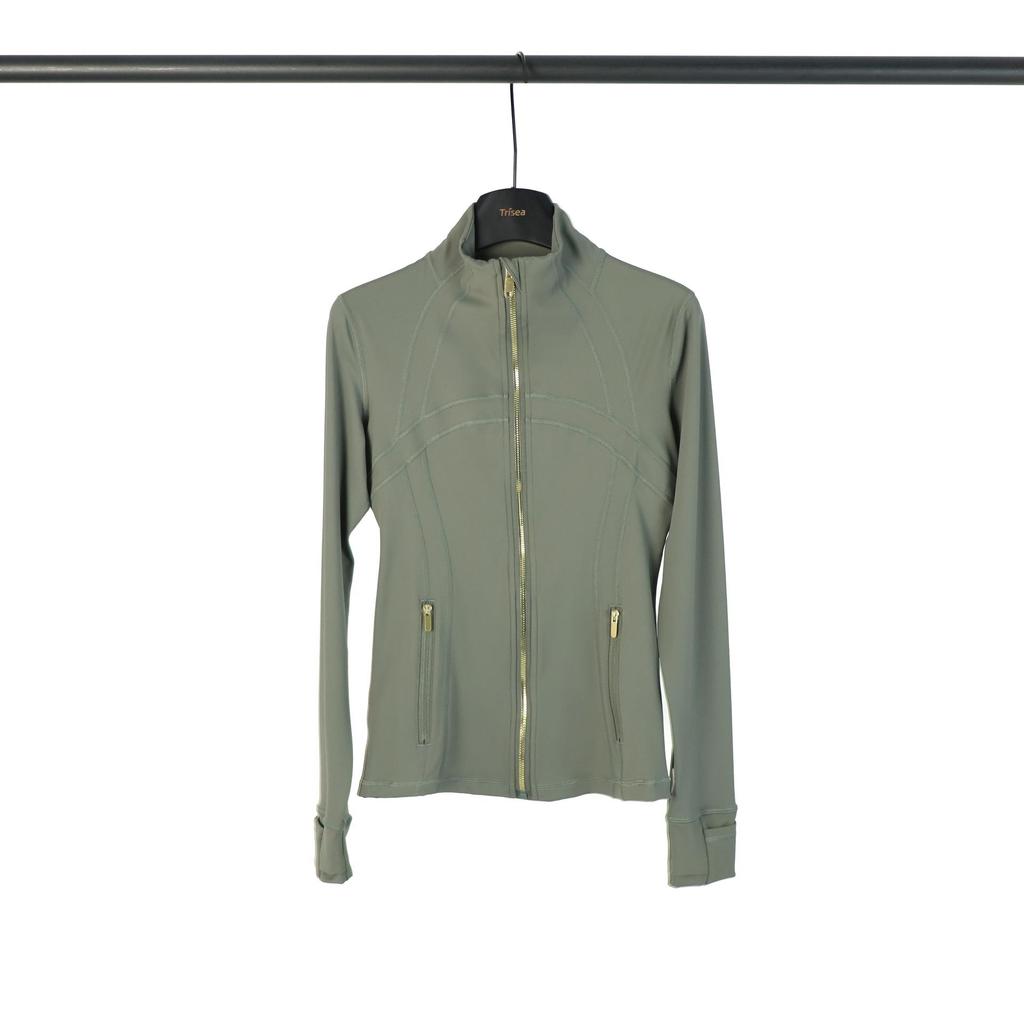 In Stock: LU Women's Slim Fit Yoga Jacket with Gold Zipper - Stand Collar Running Top