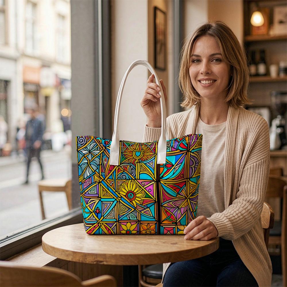 Stained Glass Pattern Tote Bag for Daily Shopping
