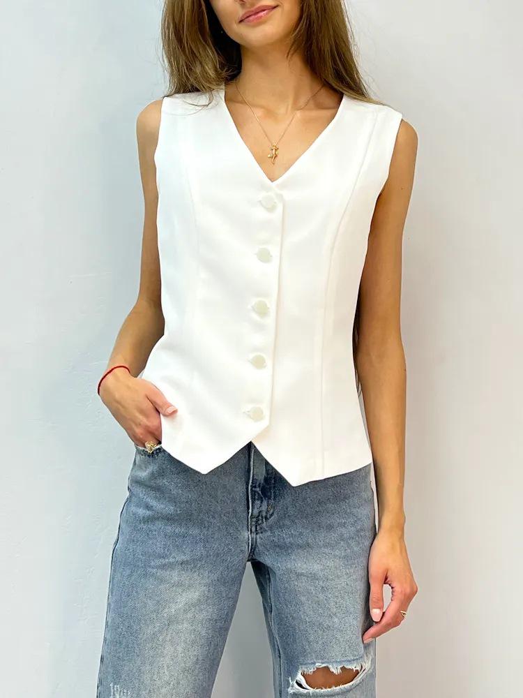 European & American V-Neck Sleeveless Cardigan Vest for Women - 2026 Summer Collection S белый