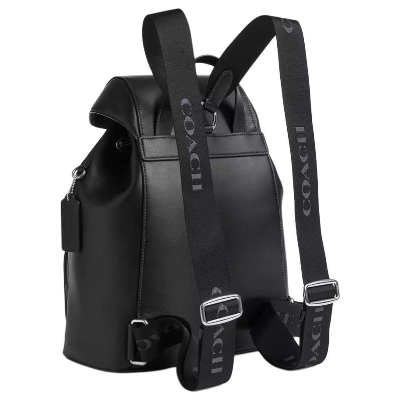 COACH PACE 27 Drawstring Quick Clip Refined Calf Leather Backpack Large Size Unisex Couple Style Silver and Black