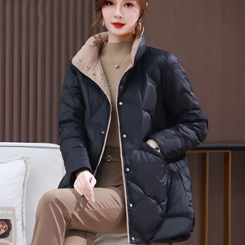 White Duck Down Down Jacket Women's Mid-length Winter New Large Size Stand-up Collar Jacket Women