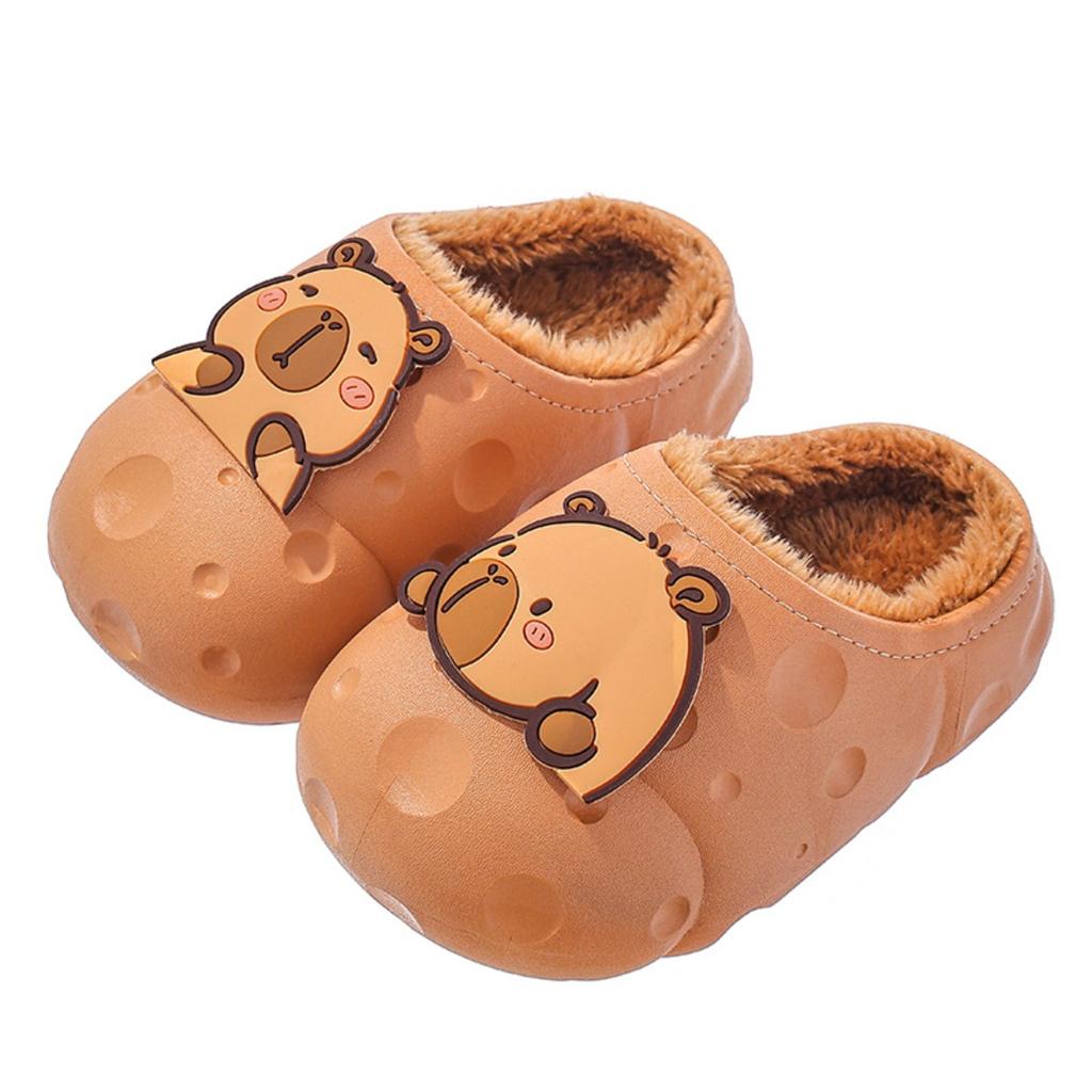 Autumn and Winter Children's Cotton Slippers for Both Boys and Girls, Warm and Plush Waterproof, Medium and Large Children's Bags with Cotton Heels