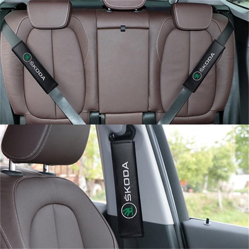 AEO1 For Skoda Kodiaq Fabia Kamiq Karoq Octavia 3 A5 A7 Rapid Scala Vrs Yeti Car Styling Seat Belt Pads Seat Shoulder Strap Pad Badge