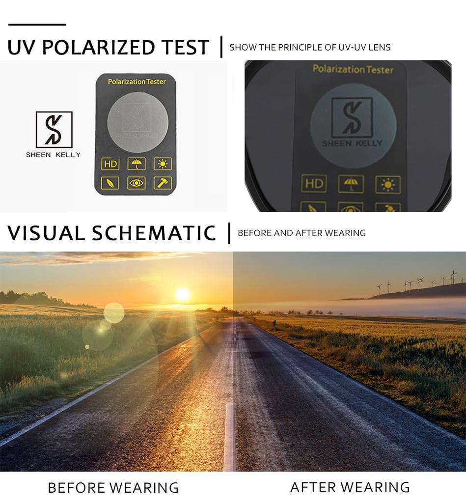 SHEEN KELLY Retro Polarized Square Sunglasses for Men and TR90 Sport Fashion Trendy Designer Multicolor Lens Shades Women, Frame, Eyewear,