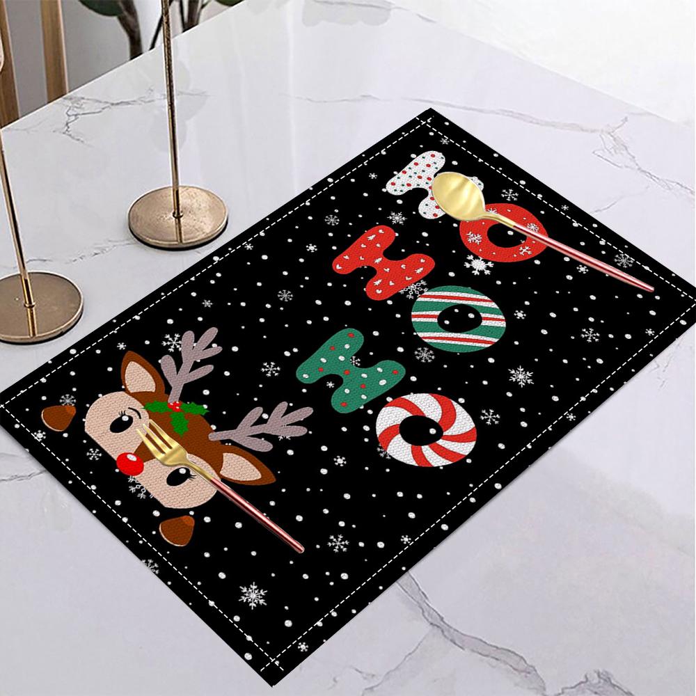 Gingerbread Man Placemat Design Durable Imitation Linen Christmas Holiday Restaurant Decoration and Kitchen Linen Placemats