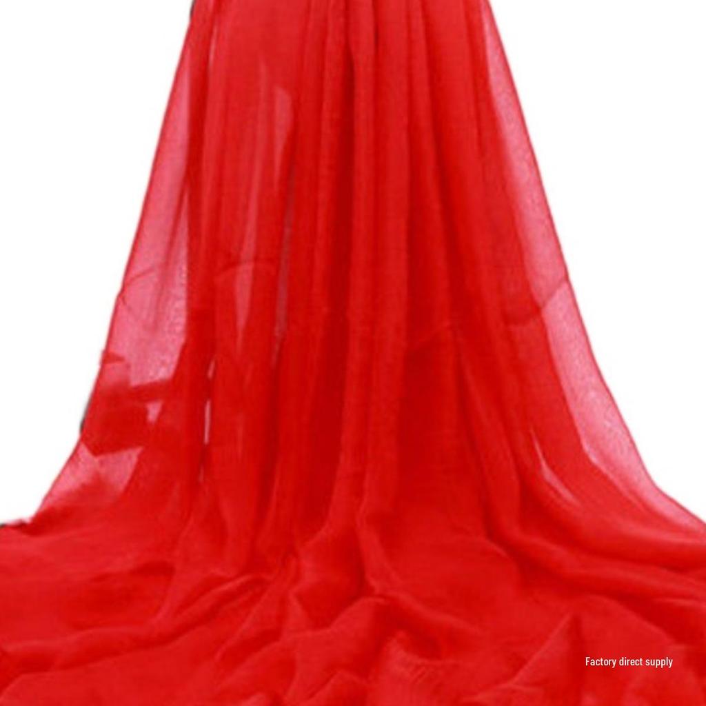 Versatile Big Red Silk Chiffon Scarf: Korean-Style Shawl & Sunscreen Wrap for All Seasons