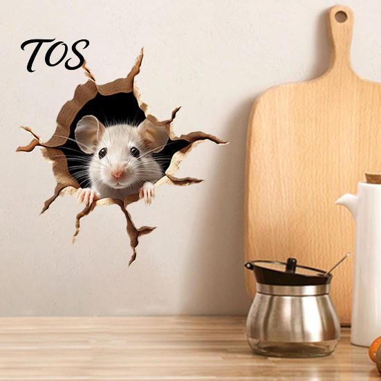 Funny Home Beautification Peeking Mouse Wall Sticker, 3D Broken Hole Effect Decals, Glass Reusable Window Stickers Stickers, Removable PVC Art