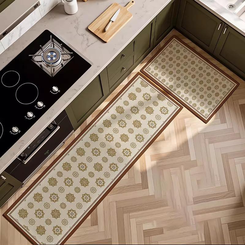 Kitchen Carpet PVC Leather Waterproof Oil-proof Non-slip Floor Mat Retro Print Rug Long Size Rugs Home Decor Alfombra De Cocina