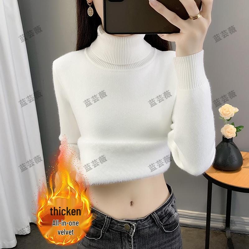 Women's 2025 Autumn Winter Plus Size Half-High Collar Velvet Knit Sweater