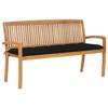 Stackable Garden Bench and Cushion, 159 Cm, vidaXL Solid Teak Wood