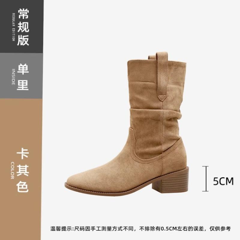 Fashion Round Toe Retro British Style Heightened Booties 2025 Autumn and Winter New Women's Mid-leg Boots