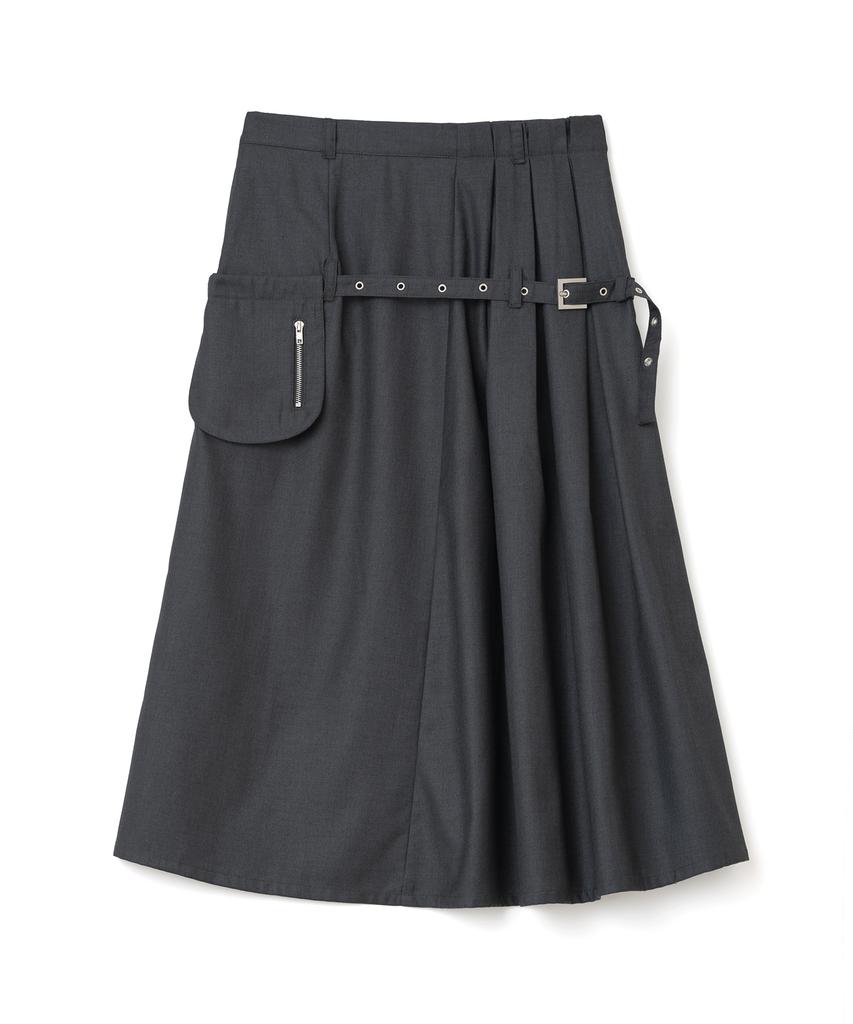 Milo Woman Belt Pocket Midi Skirt [Charcoal]