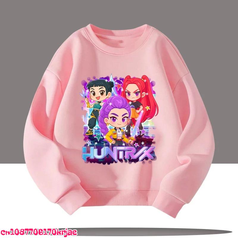 2026 Wiosna i Jesień K-pop Łowcy Demonów Nowa Dziecięca Koszulka Sportowa z Okrągłym Dekoltem i Nadrukiem Kreskówkowym - 3-12 Lat Urocza Dziewczęca Codzienna Góra