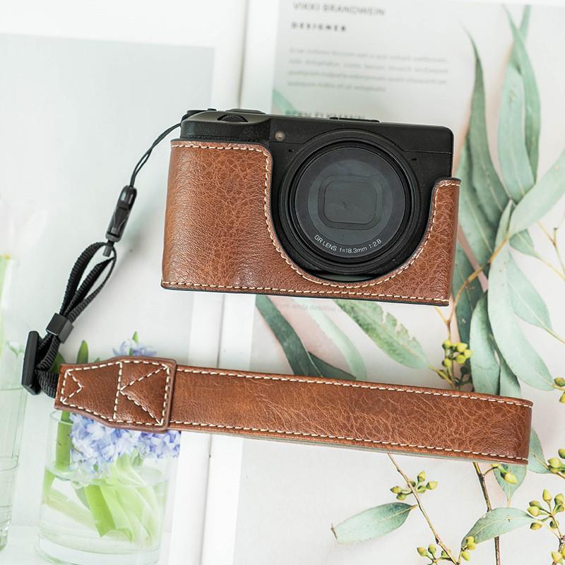 PU Leather Camera Case Ricoh GR3 GR3X GR4 Compact Digital With Adjustable Strap Shoulder Wrist