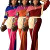 Women's Color Block Contrast Waist Sports Casual Two-piece Set