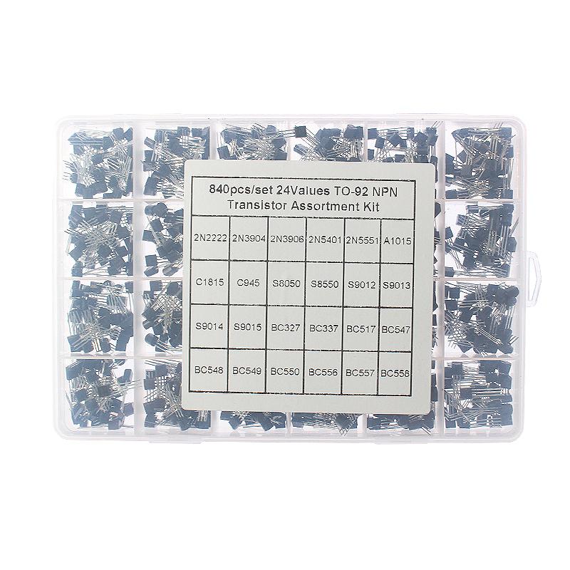 840pcs 24 Values Triode Transistor Assortment Kit set,PNP NPN Transistors BC327 BC337 2N2222 2N3904 2N3906 S8050 S8550 S9012