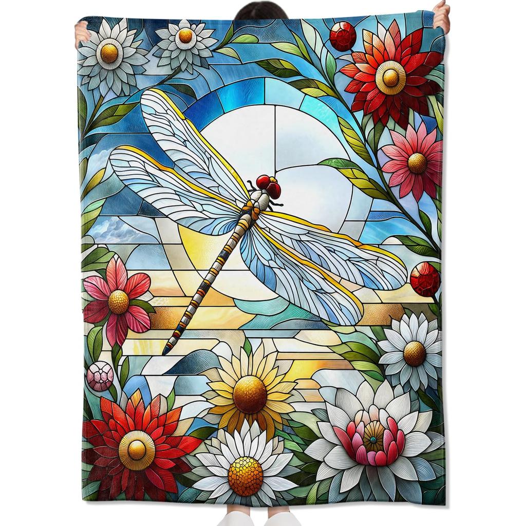 Dragonfly Throw Blanket Ultra Soft Cozy Lightweight Fuzzy Plush Flannel Fleece Blanket for Chair, Bed, Couch, Office & Travel
