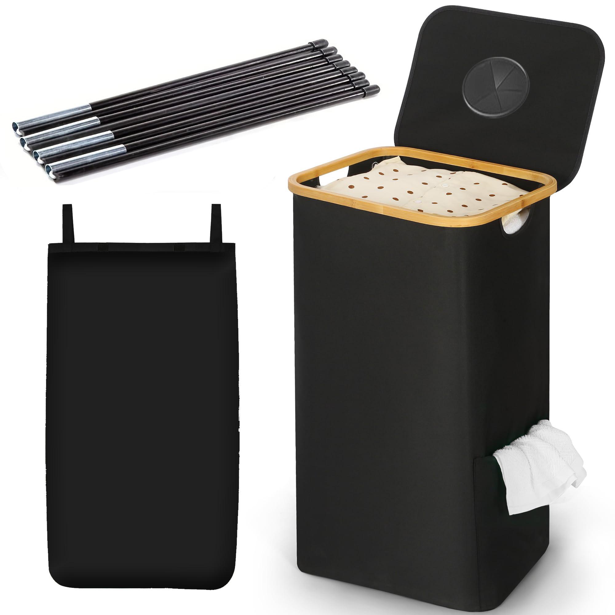 

Складная корзина для белья большой емкости 26,42 галлона с бамбуковыми ручками, съемным вкладышем, боковым карманом, нейлоновая корзина для белья с крышкой чёрный