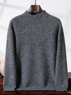 Hochwertiger Herren-Kaschmirpullover - Halber Rollkragen, Langarm, Melange-Garn, Warmer Pullover