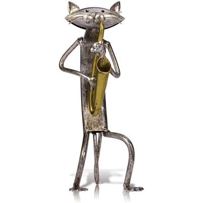 A25F-A Playing Saxophone Cat Metal Sculpture Statue Handwork Handicrafts, Funny Design, Decorative Gifts, Desktop Ornaments