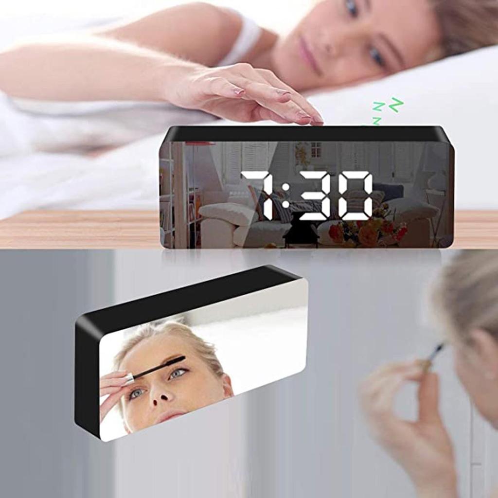 Digital Alarm Clock Big Screen LED Bedside Alarm Clock Mirror Clock Snooze
