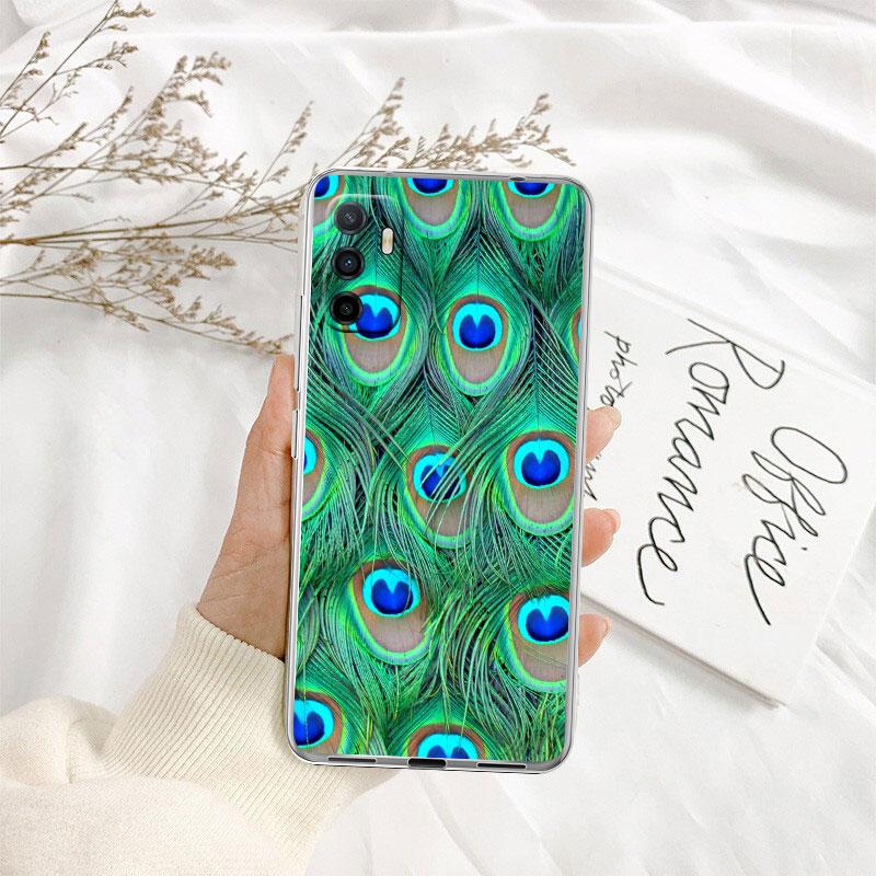 IK53 Peacock feather Transparent Phone Case for Samsung Galaxy A04 A04S A14 A23 A34 A54 M23 M33 M52 M53