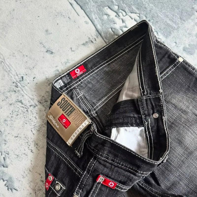 Calças Jeans Wide Leg Streetwear Y2K Southpole Masculinas Femininas Corte Reto Relaxado Cintura Média Com Lavagem Desbotada Bordado