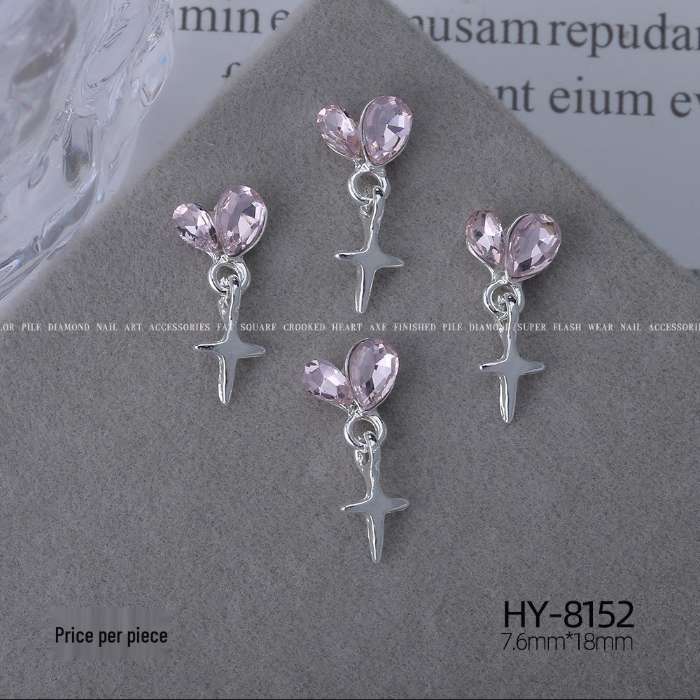 Silver Star Moon & Pink Heart Tassel Nail Rhinestone Ornaments