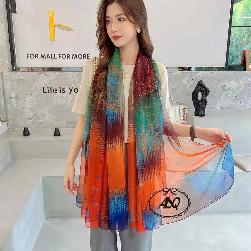 Ailishaqi Extra Large Ice Silk Floral Scarf - Lightweight Summer Sunscreen Shawl Long Beach Wrap