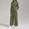 Women's Casual Round Neck Loose Fit Sweatshirt and Joggers Set with Split Hem