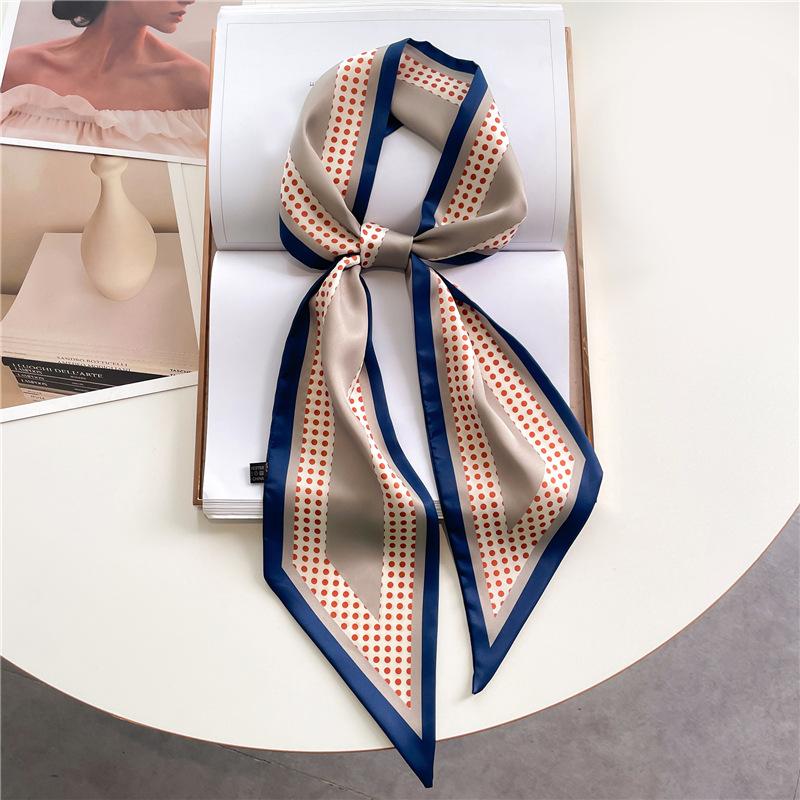 Fashion Double-layer Simulated Silk Women's Headscarf, Spring and Autumn Thin Streamer Bevel Scarf Temperament Small Silk Scarf Decorative Scarf Thin