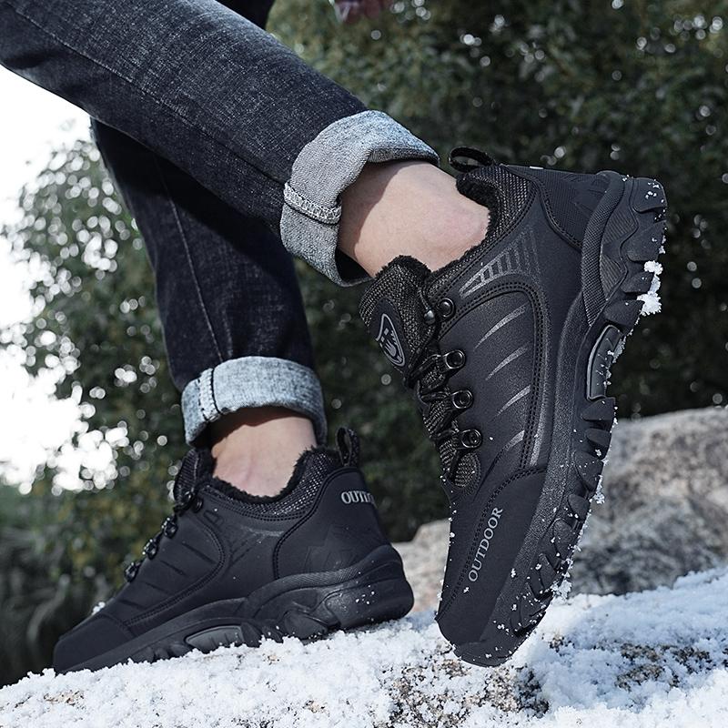 Hiking Shoes Men Outdoor Lace-up Anti-slip Short Plush Low-top Shoes Men Shock-absorbing Breathable Casual Sports Shoes Men