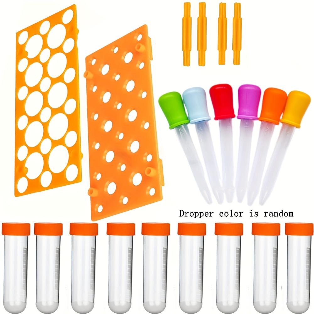 

Большой набор стоек для пробирок, включая большие пробирки, силиконовые капельницы, стойки для хранения, пластиковые пинцеты, удобные пластиковые ножницы, Test tubes and test tube rack and dropper;