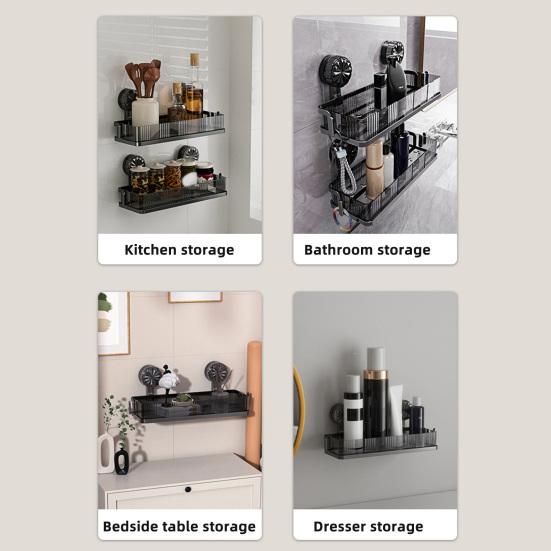 Bathroom Storage Shelf with Suction Cup Strong Load-bearing Hook Design Easy To Install Storage Rack Shower Caddy