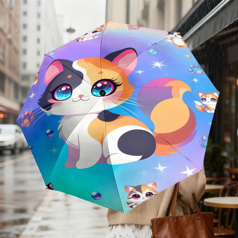 1pc Kawaii Cat Rainbow Pattern Umbrella Design Automatic Opening and Closing Umbrella, High-quality Travel Umbrella,  c1128271