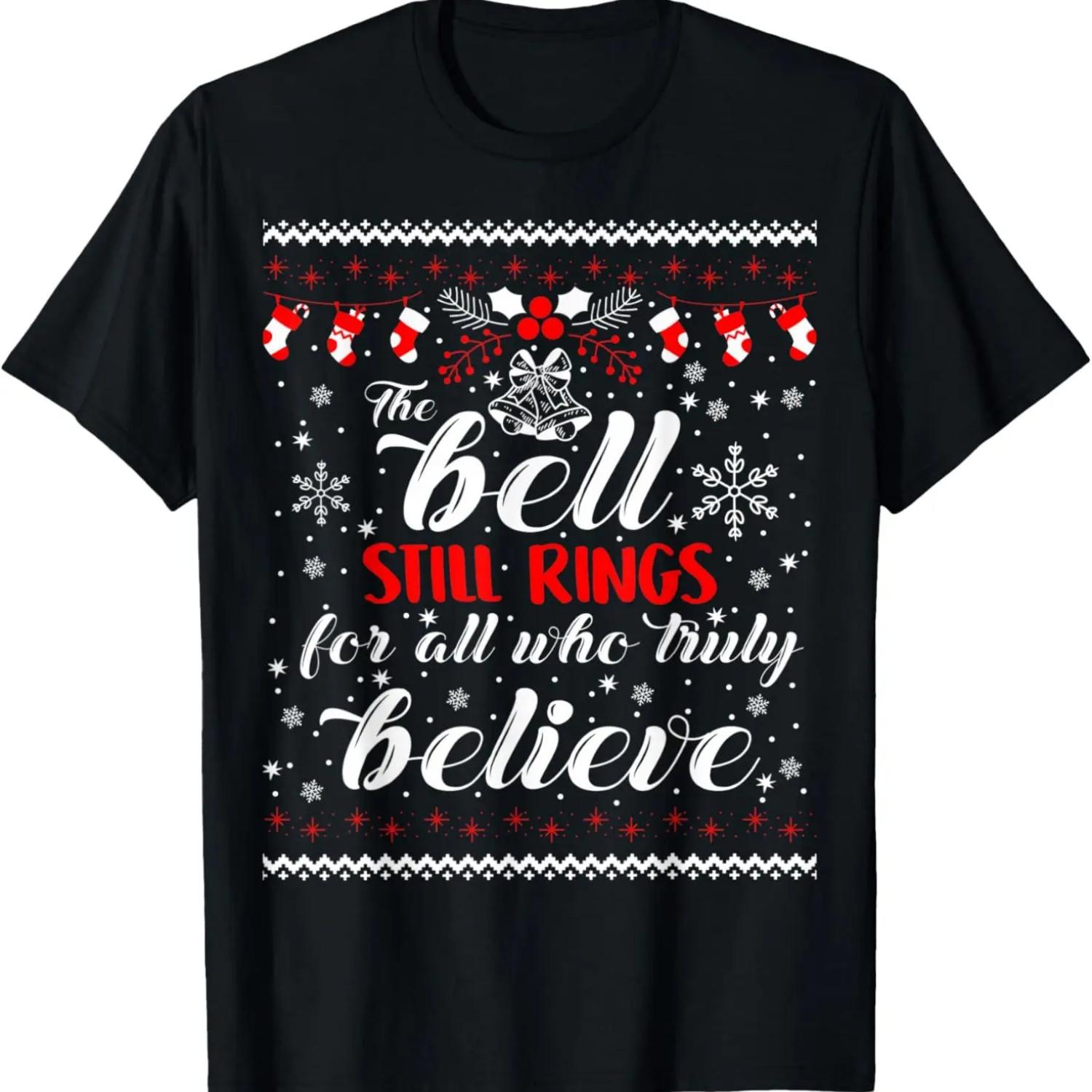 Колокол все еще звонит для тех, кто верит Рождественская уродливая футболка S чёрный