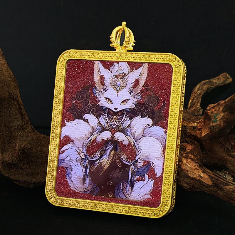 Zodiac Cinnabar Thangka Pendant - Eight Guardian Deities Amulet Box (Samantabhadra & Manjushri)