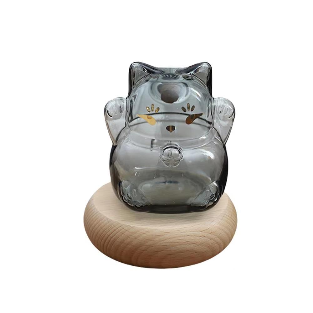 

Cute Glass Coin Bank Lucky Cat Small Gold Bean Bank Portable Cat Shape Saving Jar Office Decor