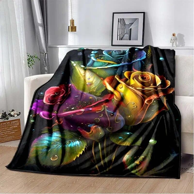 Patterned Red Rose Lightweight Flannel Blanket ,Warm Soft Cozy Blanket Home Decor Birthday Gift For All Season Blanket