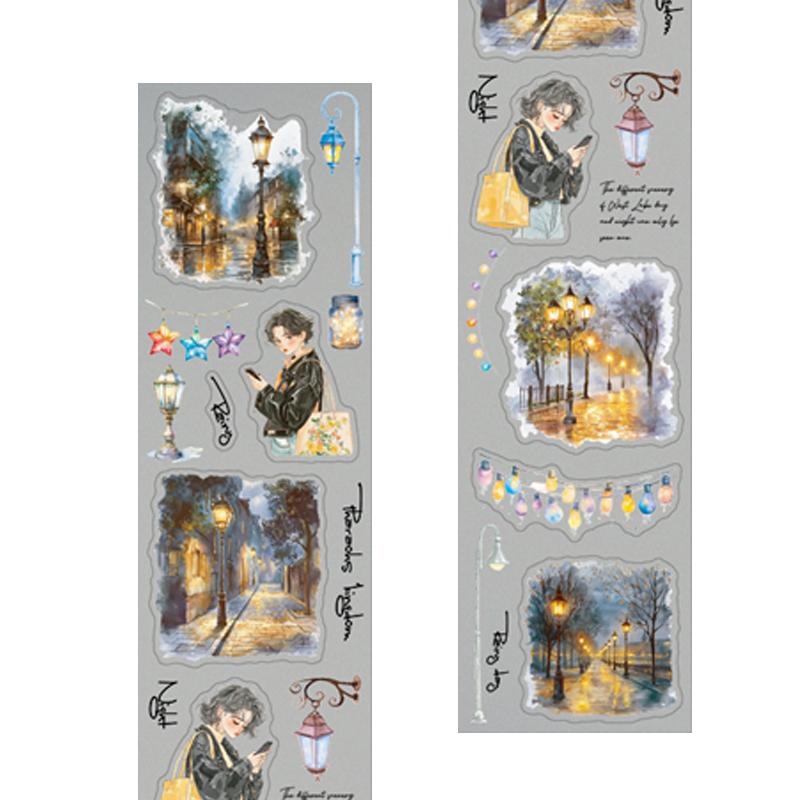 1Roll Night Theme Die-Cut Washi Tape Account Hand Decoration For Office Photo Frames Cup Stationery Box Diary Back To School