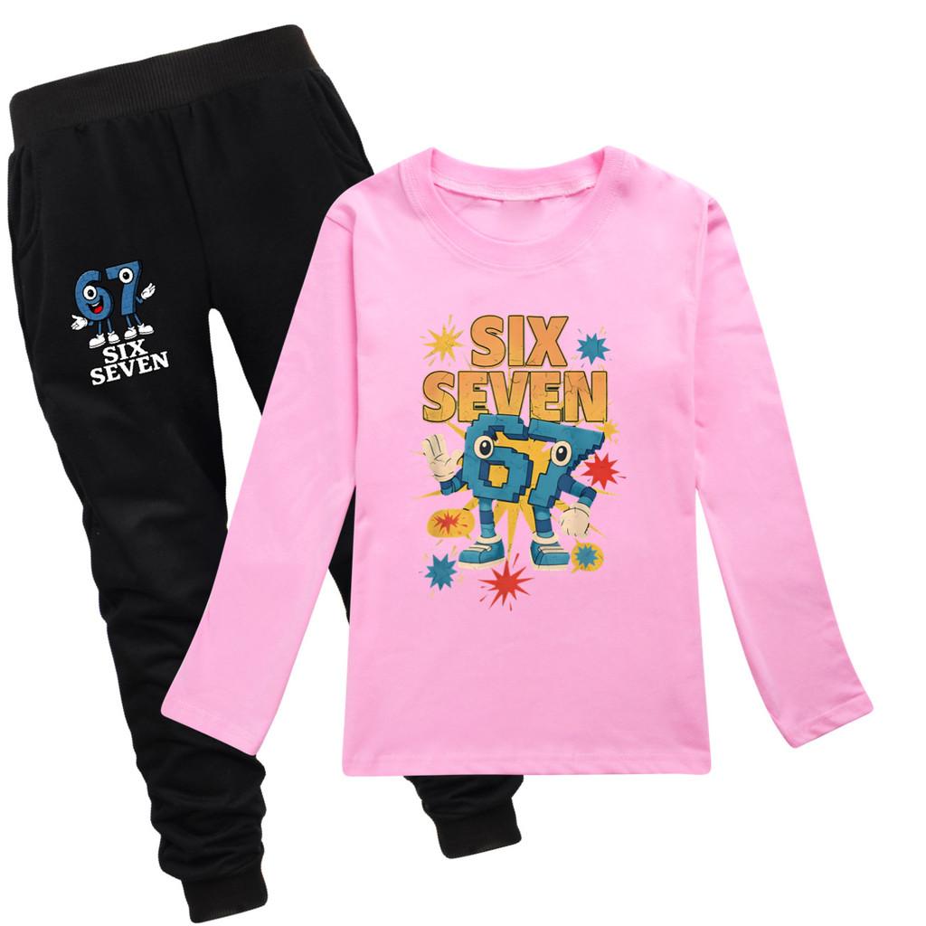 5262 Kinder Jungen Mädchen Steal a Brainrot 67 Aufdruck T-Shirt Hose Kleidung Set