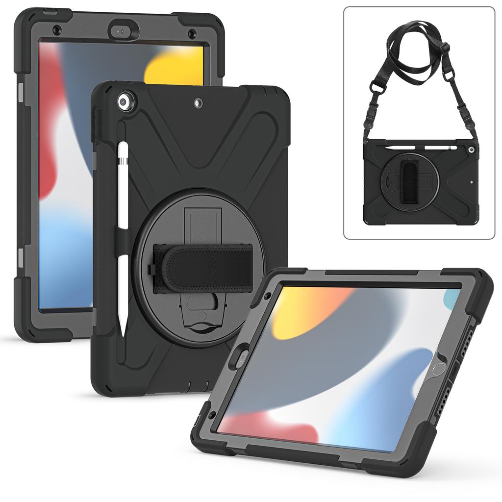 360 Rotating Stand Case For iPad 10.2" 2019 2020 2021 7th 8th 9th Generation Hybrid Cover With Pen Holder,Hand & Shoulder Strap
