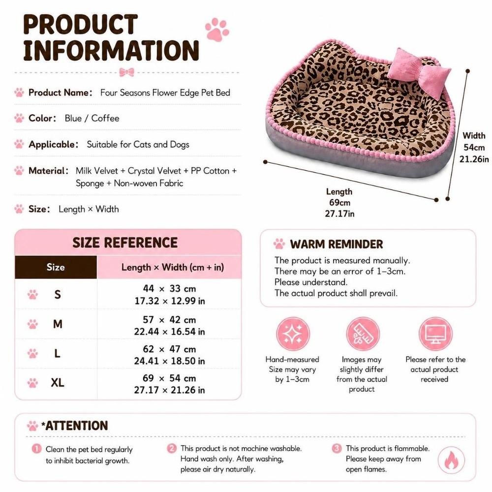 Leopard-print Cat Dog Sofa Bed Four Seasons Cat Sleeping Mat Pet Cushion Bed Pet Sleeping