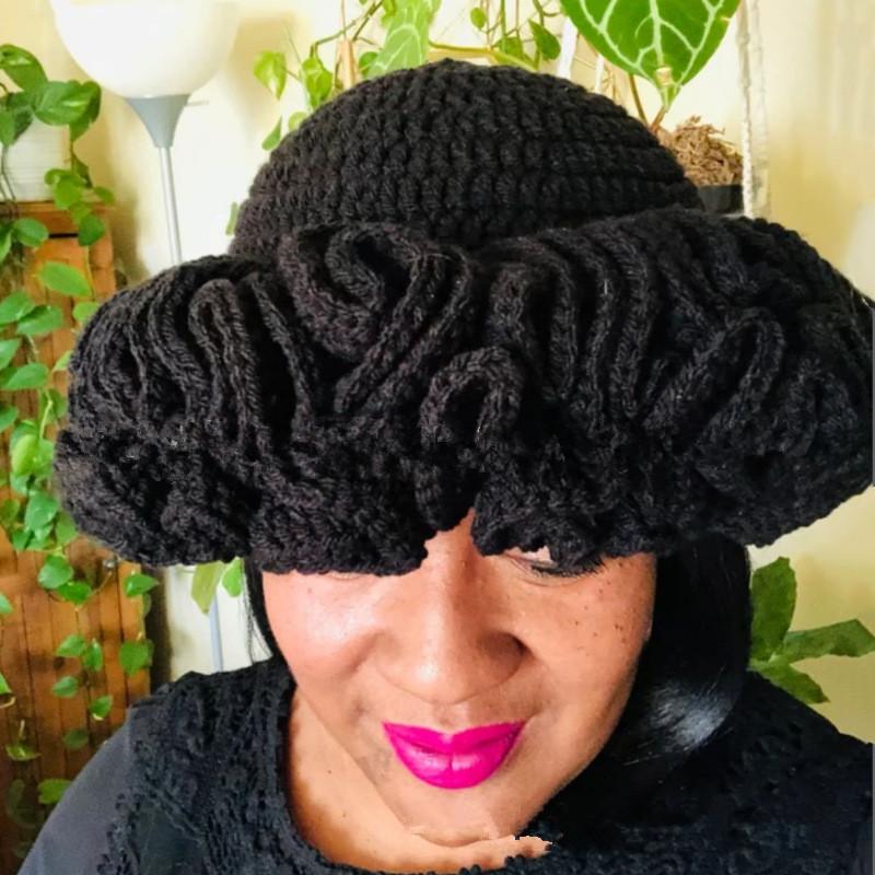 NEW Women Crochet Bucket Hats Y2k Fashion Pleated Ruffles Knitted Hat