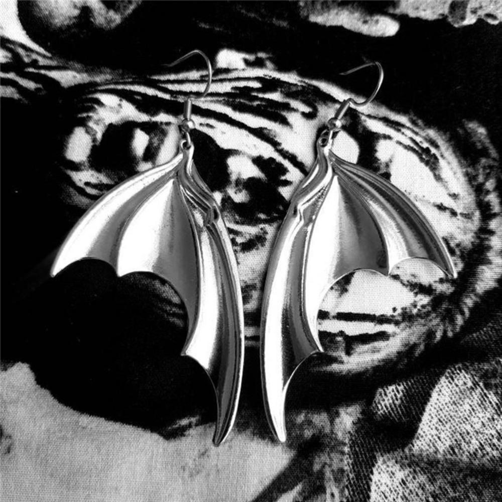 Gothic Punk Large Black Vampire Bat Wings Dangle Earrings for Women Men Hallowmas Party Demon Slayer Personality Jewelry Gifts